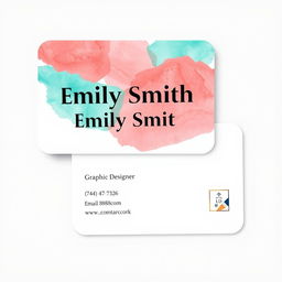 A professional and eye-catching business card design for a female graphic designer named 'Emily Smith'