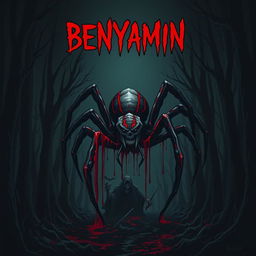 A dark and terrifying illustration featuring the name 'BENYAMIN' at the top, dripping with blood