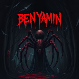 A dark and terrifying illustration featuring the name 'BENYAMIN' at the top, dripping with blood