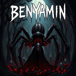 A dark and terrifying illustration featuring the name 'BENYAMIN' at the top, dripping with blood