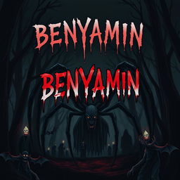 A dark and terrifying illustration featuring the name 'BENYAMIN' at the top, dripping with blood