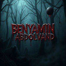 The name BENYAMIN ABDOLVAND depicted in a chilling and horror-themed style, featuring elements of a cursed clown reminiscent of Pennywise