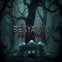 A chilling scene in a dark forest, featuring eerie, scary clowns reminiscent of Pennywise