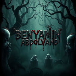 A chilling scene in a dark forest, featuring eerie, scary clowns reminiscent of Pennywise