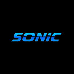 A logo design featuring the word 'SONIC' in a vibrant blue color against a black background