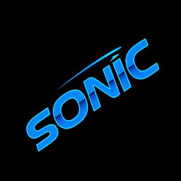 A logo design featuring the word 'SONIC' in a vibrant blue color against a black background