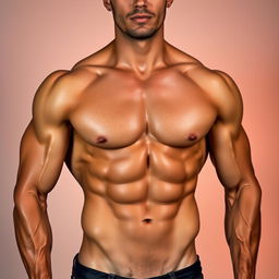 A well-defined and muscular male torso showcasing an impressive six-pack abs