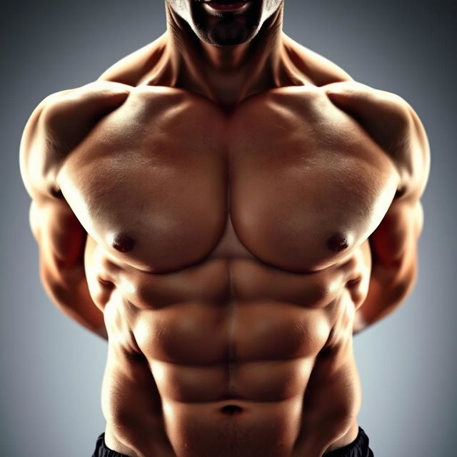 An impressive set of punched-out abs, highlighted with strong muscle definition and well-defined contours, creating a dramatic and powerful look