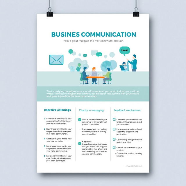 A professional business communication poster that emphasizes the importance of effective communication within a corporate environment