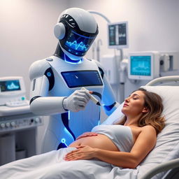 A surreal depiction of a sonographic machine personified as a human figure