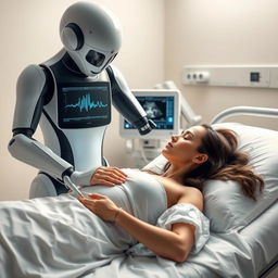 A surreal depiction of a sonographic machine personified as a human figure