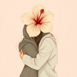 A gentle, tender, and slightly melancholic scene featuring two women wrapped tightly together in a warm embrace