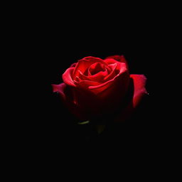 A strikingly beautiful red rose in a dark, night-time setting