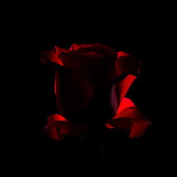 A strikingly beautiful red rose in a dark, night-time setting