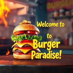 A vibrant and eye-catching banner design for a burger shop