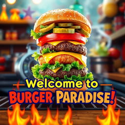 A vibrant and eye-catching banner design for a burger shop