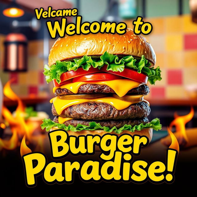 A vibrant and eye-catching banner design for a burger shop