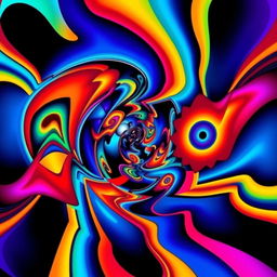 A stunning optical illusion artwork featuring a vibrant and colorful abstract design, where shapes twist and blend seamlessly into one another, creating a mesmerizing depth