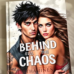 A realistic book cover featuring an intense and passionate couple that embodies the theme 'Behind All the Chaos'