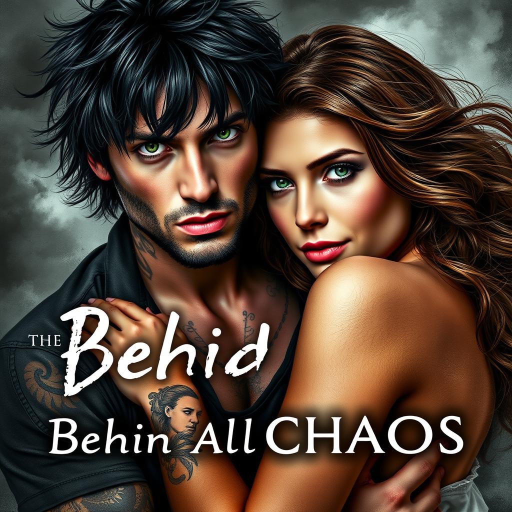 A realistic book cover featuring an intense and passionate couple that embodies the theme 'Behind All the Chaos'