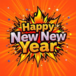 A vibrant and festive logo design for 'Happy New Year' featuring elements of a firewalk explosion