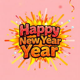 A vibrant and festive logo design for 'Happy New Year' featuring elements of a firewalk explosion