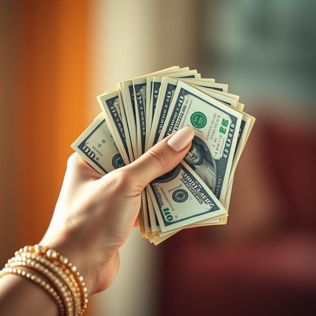 A close-up shot of a female hand gracefully holding a stack of U