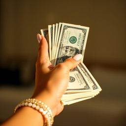 A close-up shot of a female hand gracefully holding a stack of U