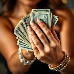 A close-up shot of a female hand gracefully holding a stack of U