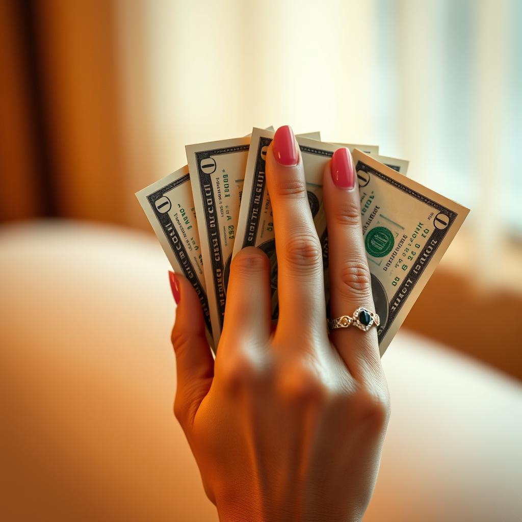A close-up shot of a female hand elegantly displaying a few U