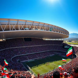 A detailed view of Azadi Stadium in Tehran, Iran, showcasing its iconic arch and grand structure