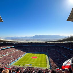 A detailed view of Azadi Stadium in Tehran, Iran, showcasing its iconic arch and grand structure