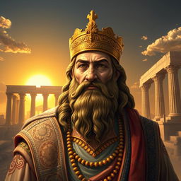 A majestic portrayal of Cyrus the Great, the founder of the Persian Empire