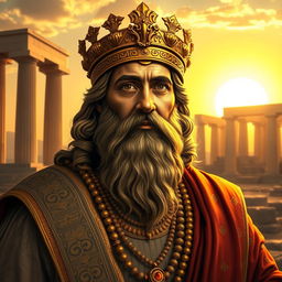 A majestic portrayal of Cyrus the Great, the founder of the Persian Empire