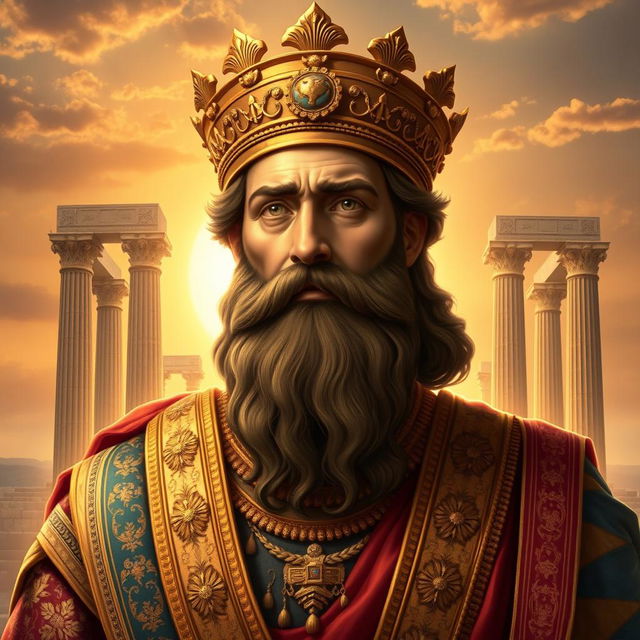 A majestic portrayal of Cyrus the Great, the founder of the Persian Empire