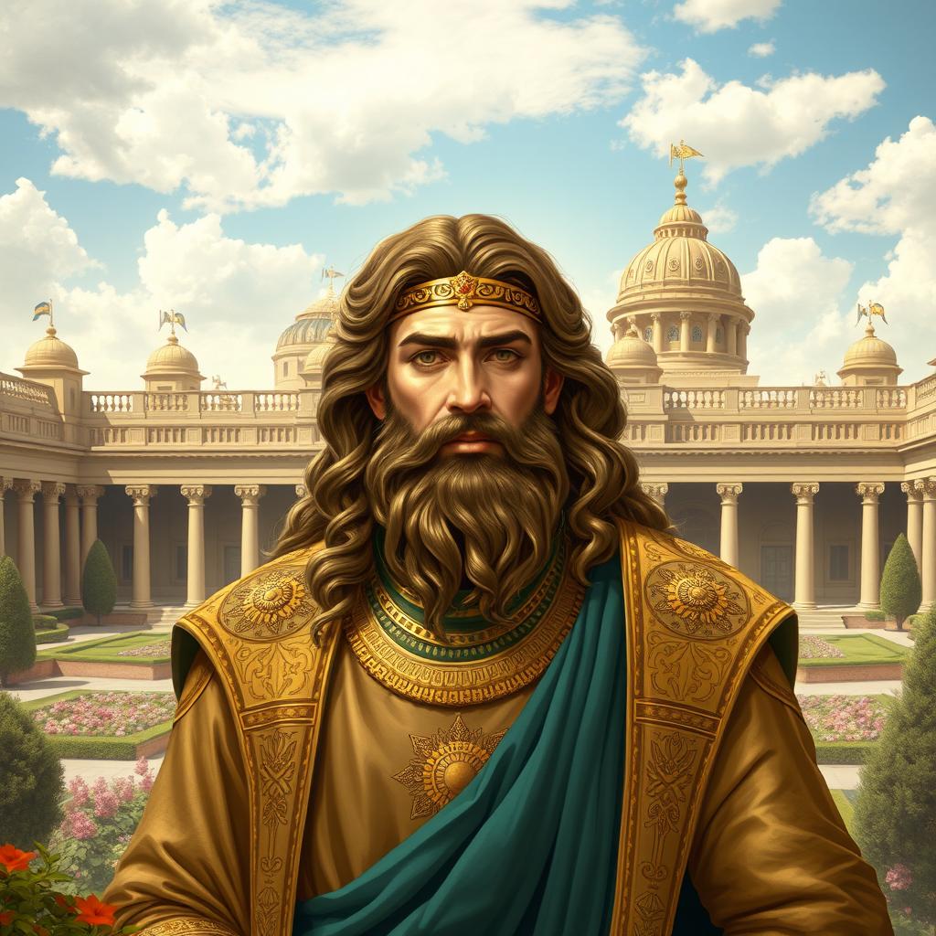 A detailed artistic representation of Cyrus the Great, the founder of the Achaemenid Empire