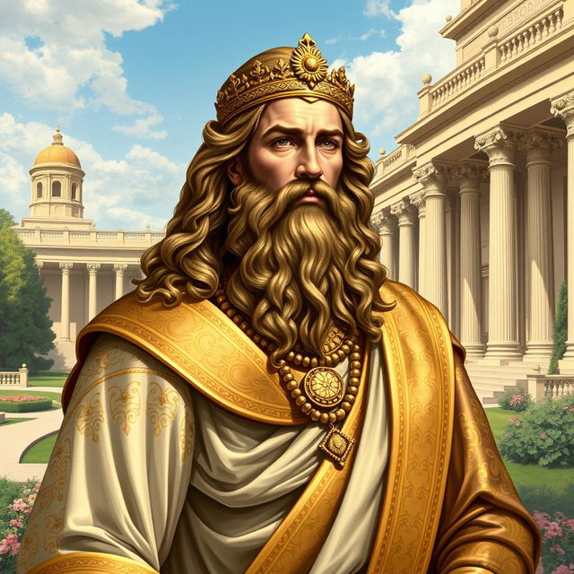 A detailed artistic representation of Cyrus the Great, the founder of the Achaemenid Empire