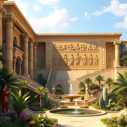 An artistic representation of the Achaemenid Empire (Hakhamanishian), showcasing a majestic ancient Persian palace with intricate carvings, towering columns, and grand stairways