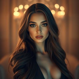 A stunningly beautiful girl in an elegant and artistic setting, exuding an aura of confidence and allure