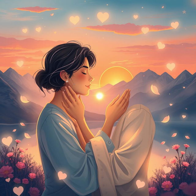 An enchanting and romantic illustration inspired by a Nepali love song, showcasing a couple in a serene, dreamy atmosphere