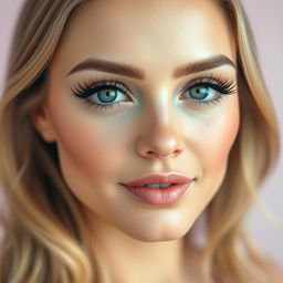 A portrait of a woman with exceptionally long, beautifully curled, and dramatic eyelash extensions that frame her eyes, showcasing a captivating gaze