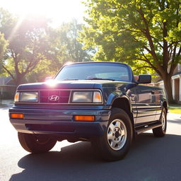 A vintage 1995 Hyundai Palisade parked on a sunlit street, showcasing its classic design with distinctive headlights and smooth lines