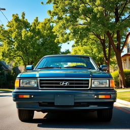 A vintage 1995 Hyundai Palisade parked on a sunlit street, showcasing its classic design with distinctive headlights and smooth lines