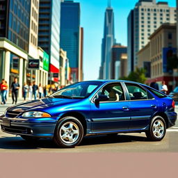 A sleek 2000 Dodge Colt Vista parked in an urban setting, showcasing its unique four-door design with a spacious interior