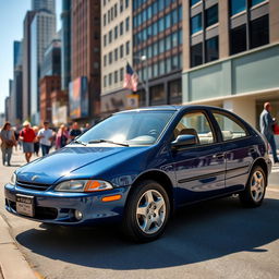 A sleek 2000 Dodge Colt Vista parked in an urban setting, showcasing its unique four-door design with a spacious interior