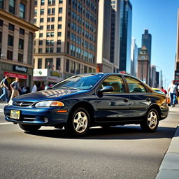 A sleek 2000 Dodge Colt Vista parked in an urban setting, showcasing its unique four-door design with a spacious interior