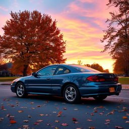 A 2006 Oldsmobile Cutlass Ciera parked on a picturesque street during sunset