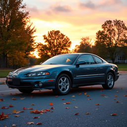 A 2006 Oldsmobile Cutlass Ciera parked on a picturesque street during sunset