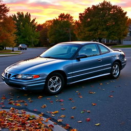 A 2006 Oldsmobile Cutlass Ciera parked on a picturesque street during sunset