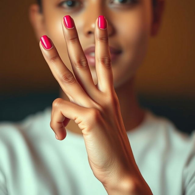 A close-up shot of a person of Hispanic descent elegantly forming the letter 'C' with their fingers